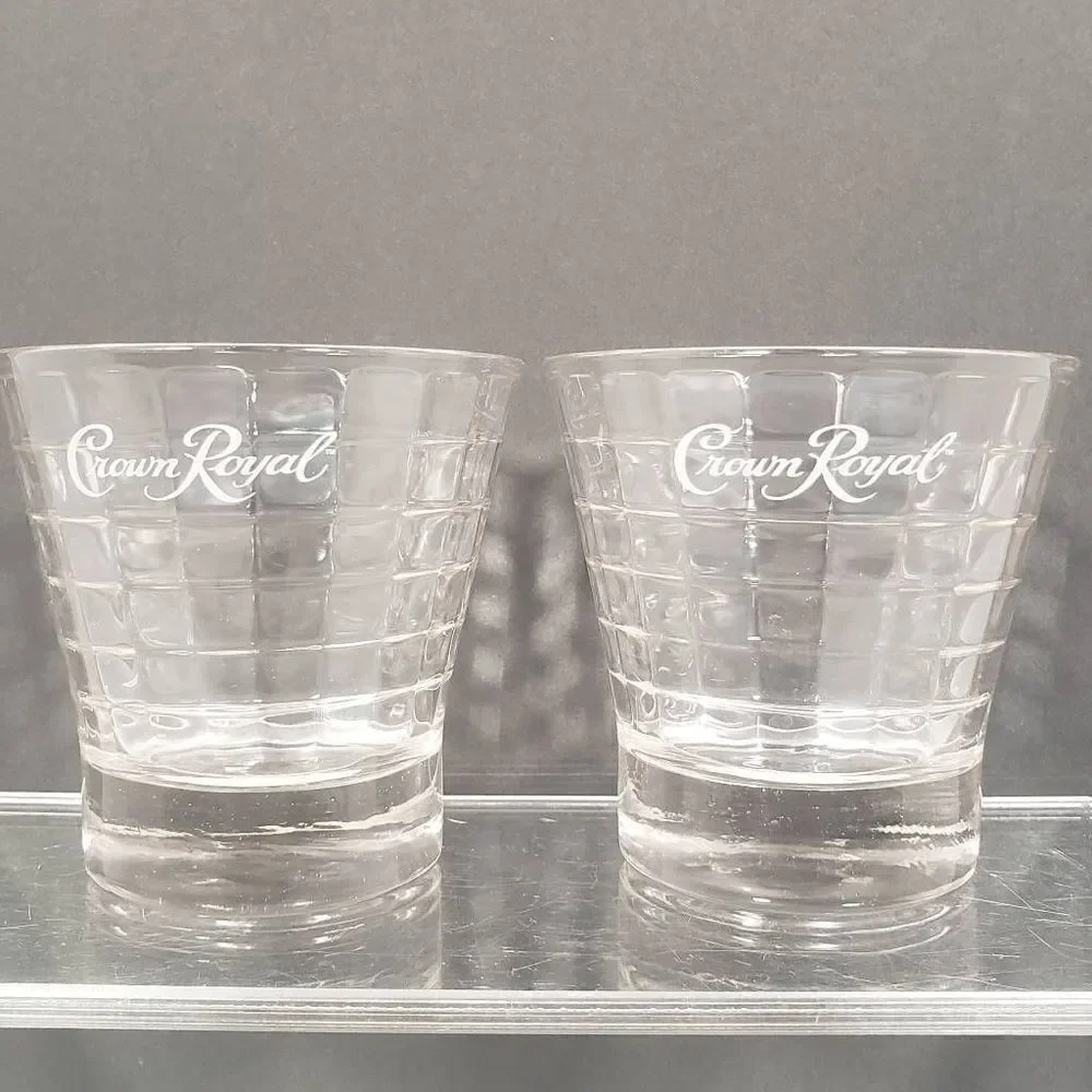 Crown Royal Optic‎ Block Retro Whiskey Low Ball Glass Tumbler Set of 2